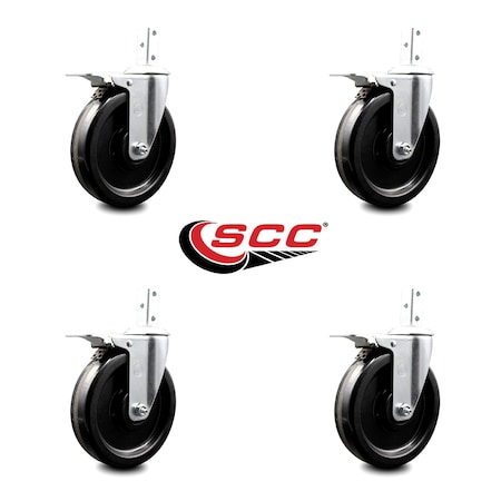 Service Caster 6 Inch Phenolic Wheel Swivel 7/8 Inch Square Stem Caster Set Total Lock Brake SCC-SQTTL20S615-PHS-78-4